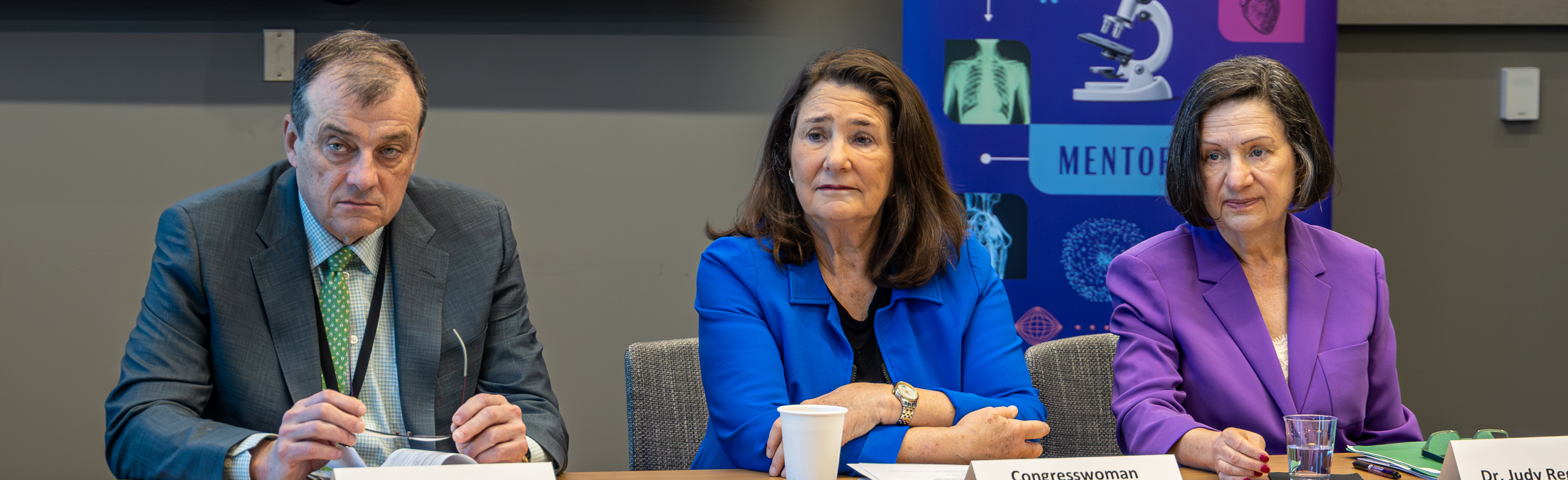 Dean Reilly, DeGette and Regensteiner listen during the roundtable discussion